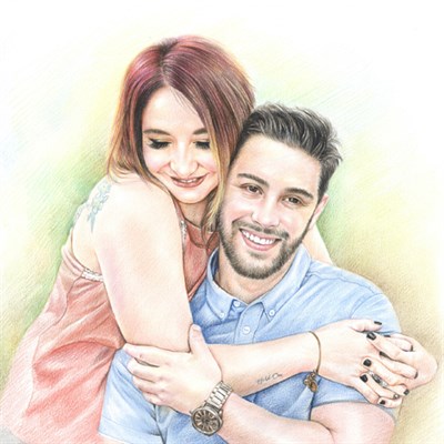 Color Pencil Drawing of A Young Couple Holds Each Other,from A Photo, by myDaVinci - myDaVinci